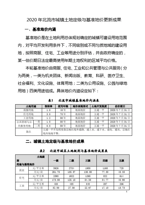 2020年北流市城镇土地定级与基准地价更新成果