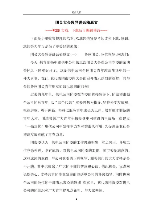 团员大会领导讲话稿原文