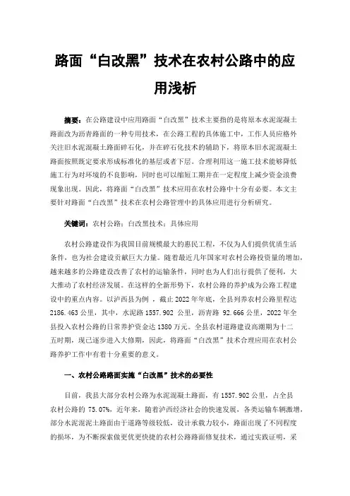 路面“白改黑”技术在农村公路中的应用浅析