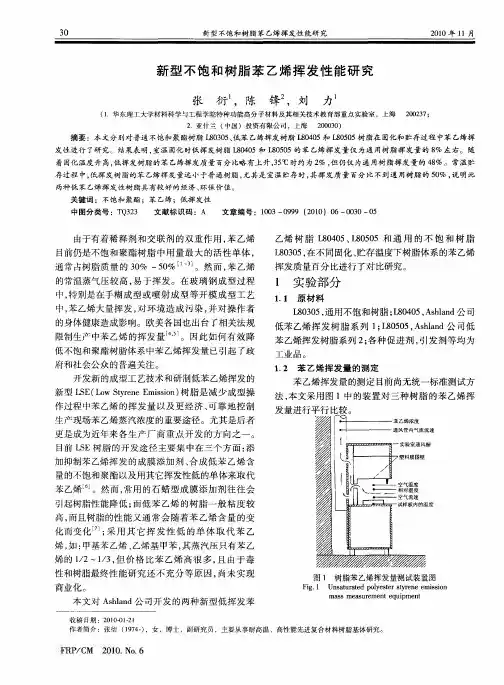 新型不饱和树脂苯乙烯挥发性能研究