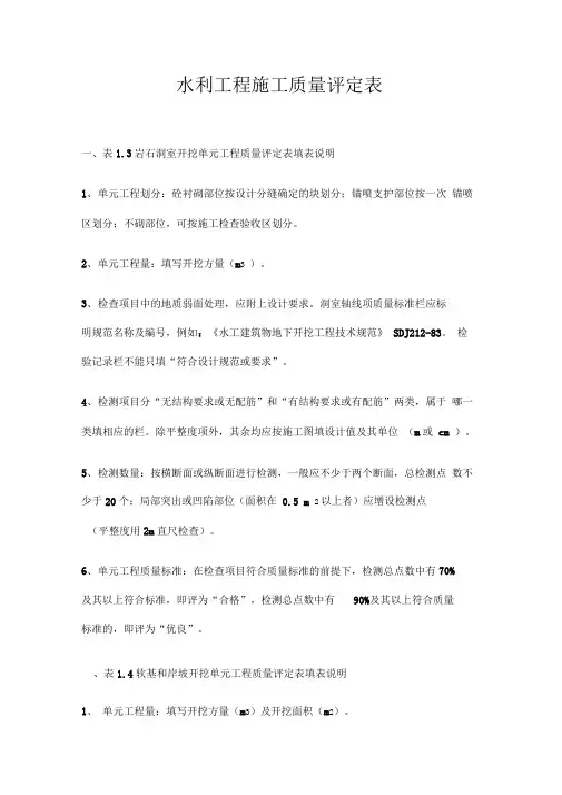 水利工程施工质量评定表