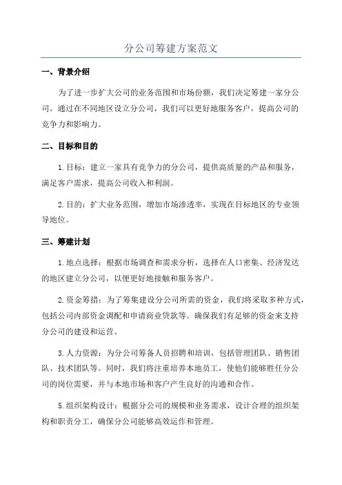 分公司筹建方案范文