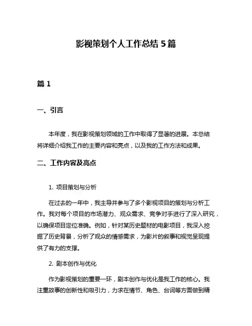 影视策划个人工作总结5篇