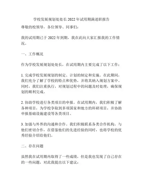 学校发展规划处处长2022年试用期满述职报告