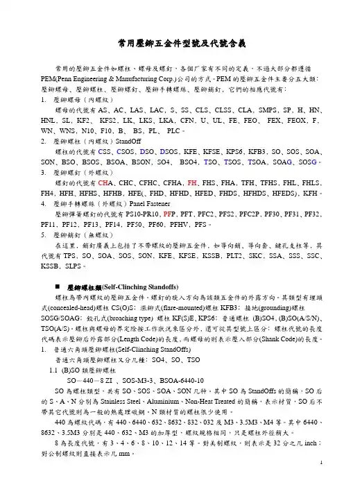 PEM压铆五金件型号及代号含义
