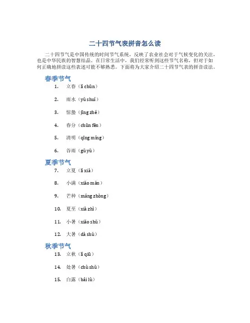 二十四节气表拼音怎么读