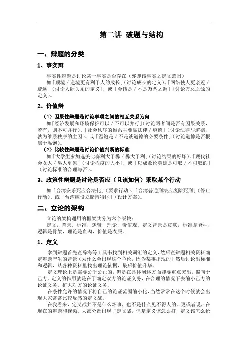 辩论赛的备赛 第二讲