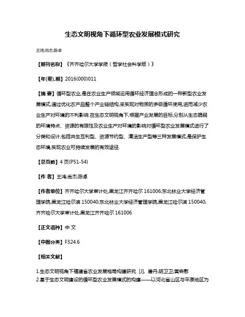 生态文明视角下循环型农业发展模式研究