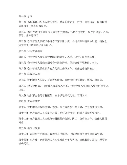 管材配件仓库管理制度范本