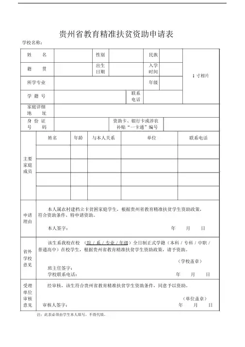 贵州教育精准扶贫资助申请表.doc