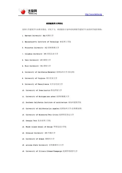 美国建筑学大学排名
