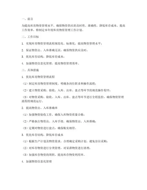 库房物资管理工作计划