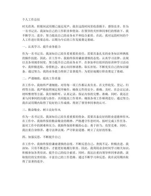 试用期书记员个人工作总结