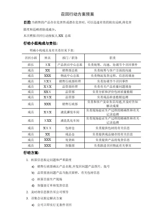 产品召回模拟演练记录