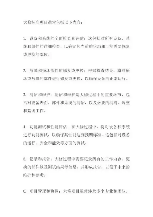 大修标准项目