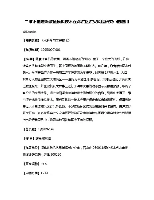 二维不恒定流数值模拟技术在滞洪区洪灾风险研究中的应用
