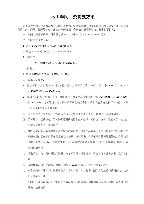 木工车间工资制度方案