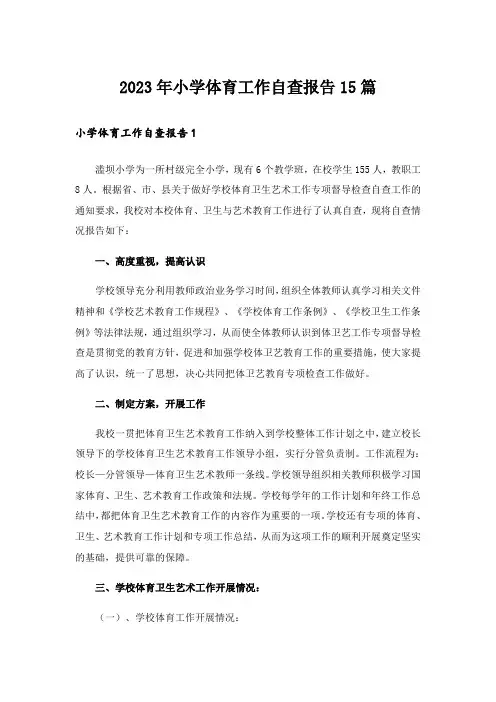 2023年小学体育工作自查报告15篇