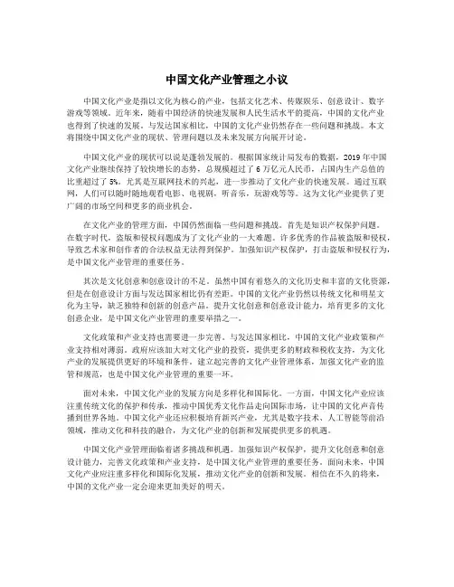 中国文化产业管理之小议
