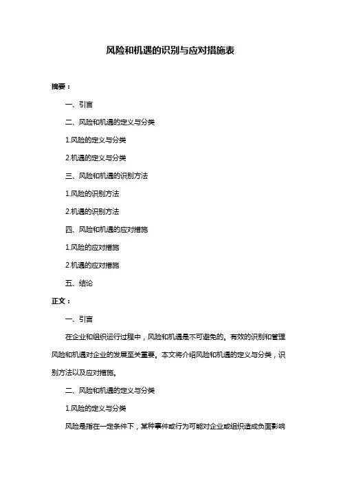 风险和机遇的识别与应对措施表
