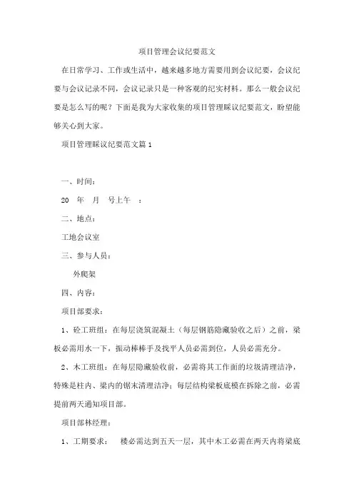 项目管理会议纪要范文