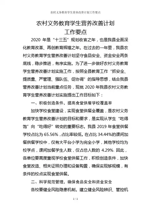 农村义务教育学生营养改善计划工作要点