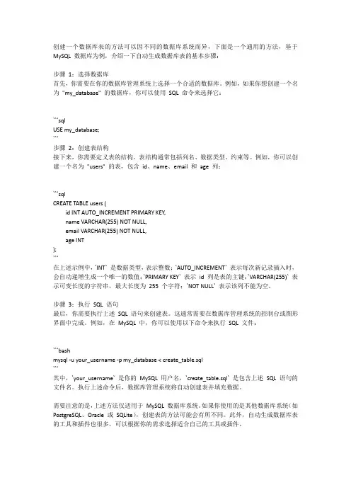 自动生成数据库表的方法