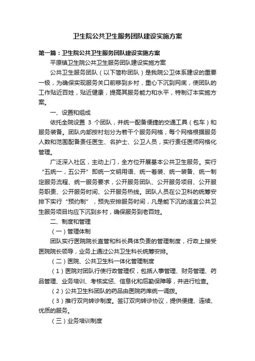 卫生院公共卫生服务团队建设实施方案