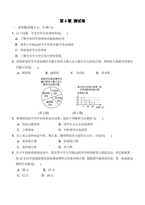 2019年浙教版七年级下《第六章数据与统计图表》单元试题含答案