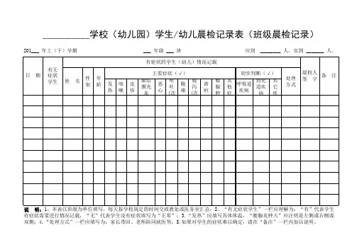 学校(幼儿园)学生幼儿晨检记录表(班级晨检记录)