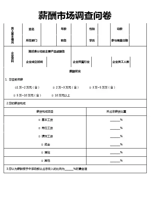 薪酬市场调查问卷