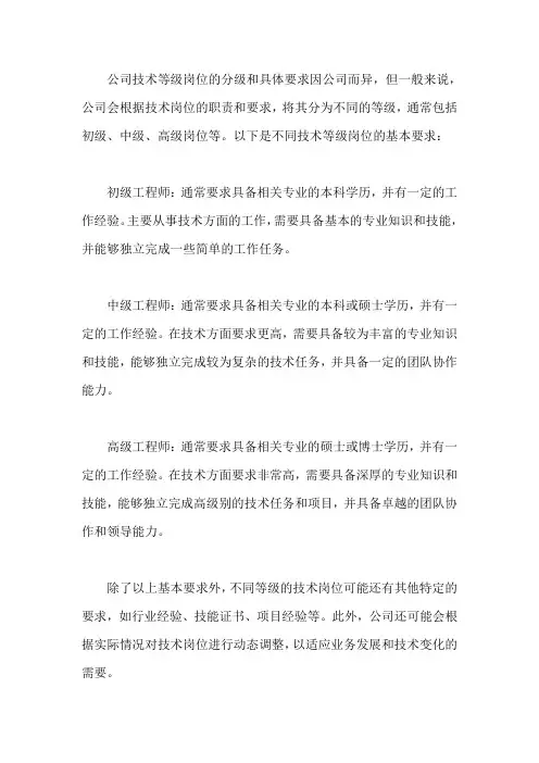 公司技术等级岗位要求