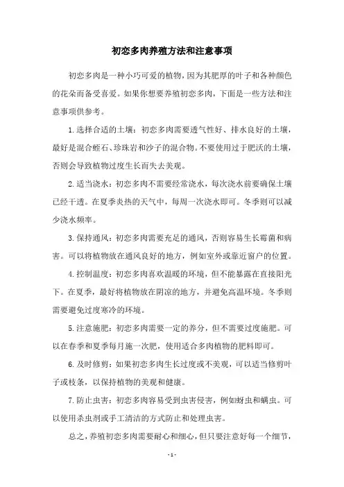 初恋多肉养殖方法和注意事项