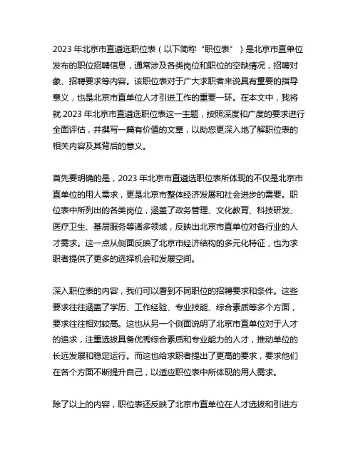 2023年北京市直遴选职位表
