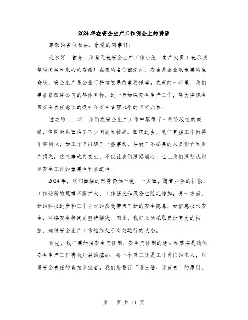 2024年在安全生产工作例会上的讲话(5篇)