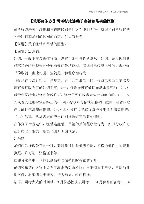【重要知识点】司考行政法关于注销和吊销的区别