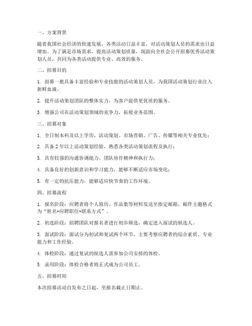活动策划人员招募方案模板