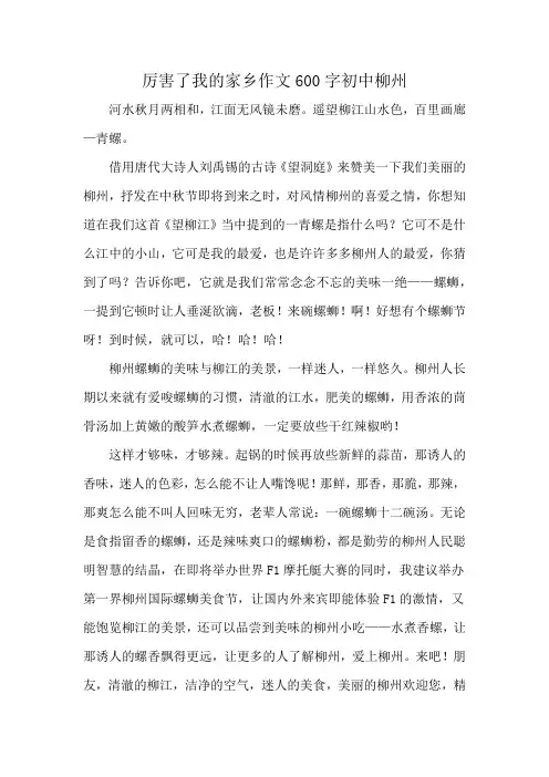 厉害了我的家乡作文600字初中柳州