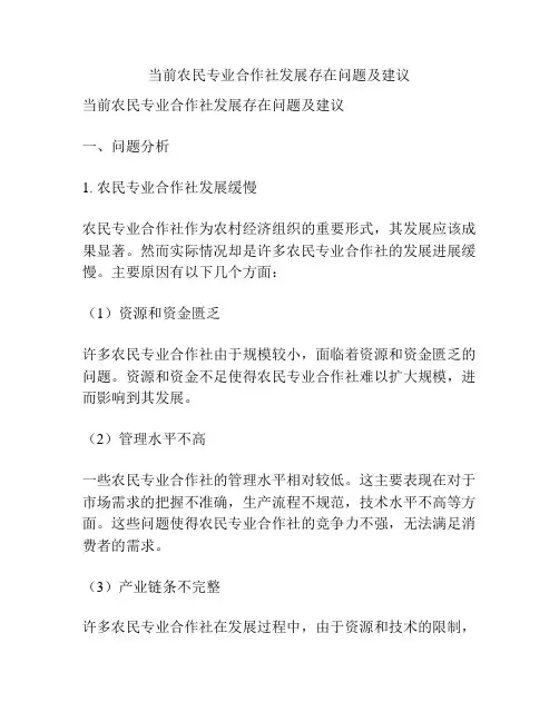 当前农民专业合作社发展存在问题及建议
