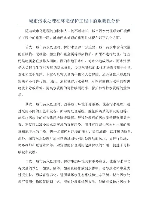 城市污水处理在环境保护工程中的重要性分析