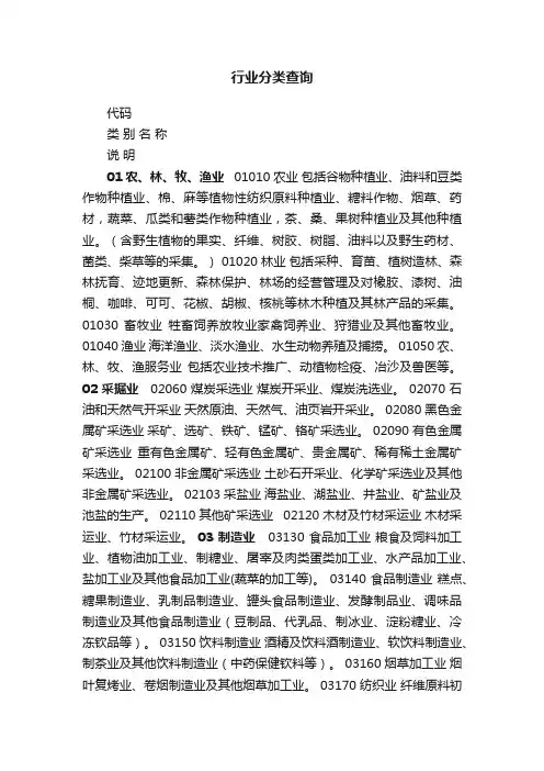 行业分类查询