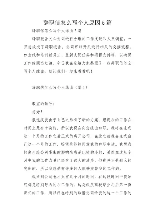 辞职信怎么写个人原因5篇