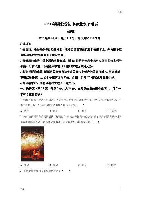 2024年湖北省中考真题试卷物理及答案