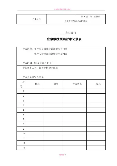 应急救援预案评审记录表