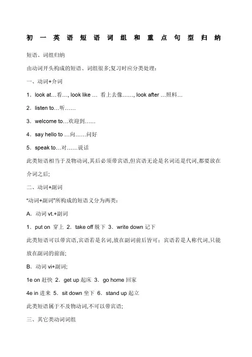 初一英语短语词组和重点句型归纳