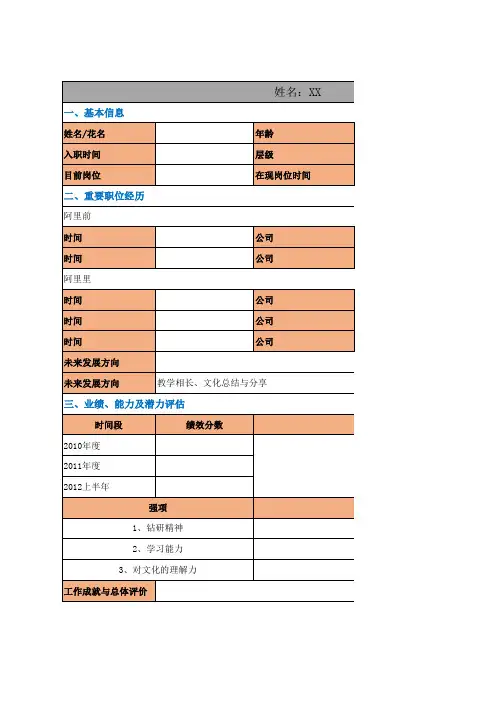 【案例】阿里巴巴人才盘点表格(实战表格)