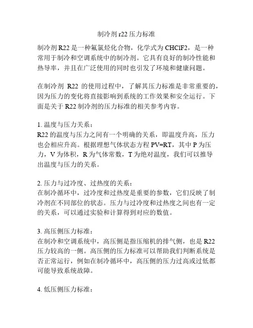 制冷剂r22压力标准