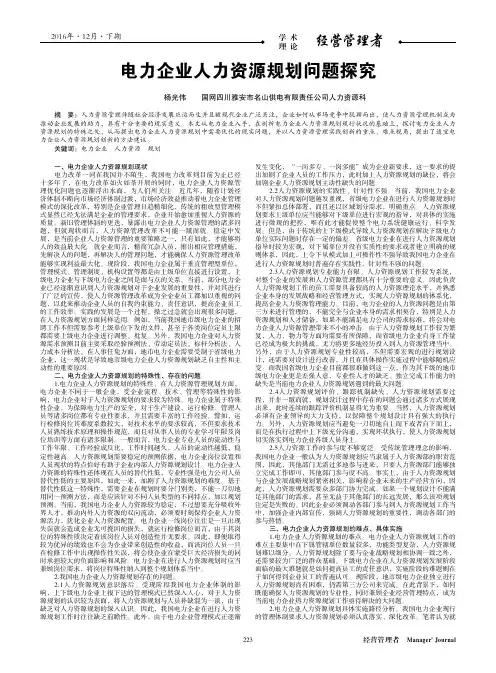 电力企业人力资源规划问题探究