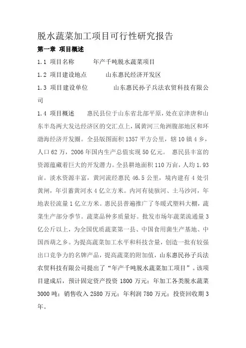 脱水蔬菜加工项目可行性研究报告