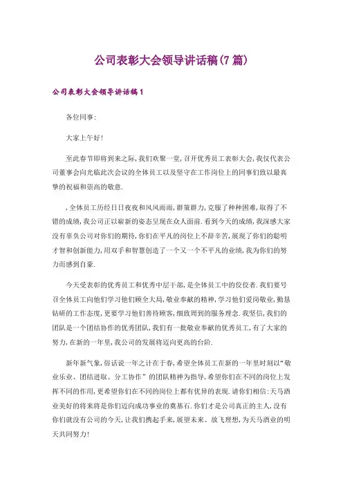 公司表彰大会领导讲话稿(7篇)